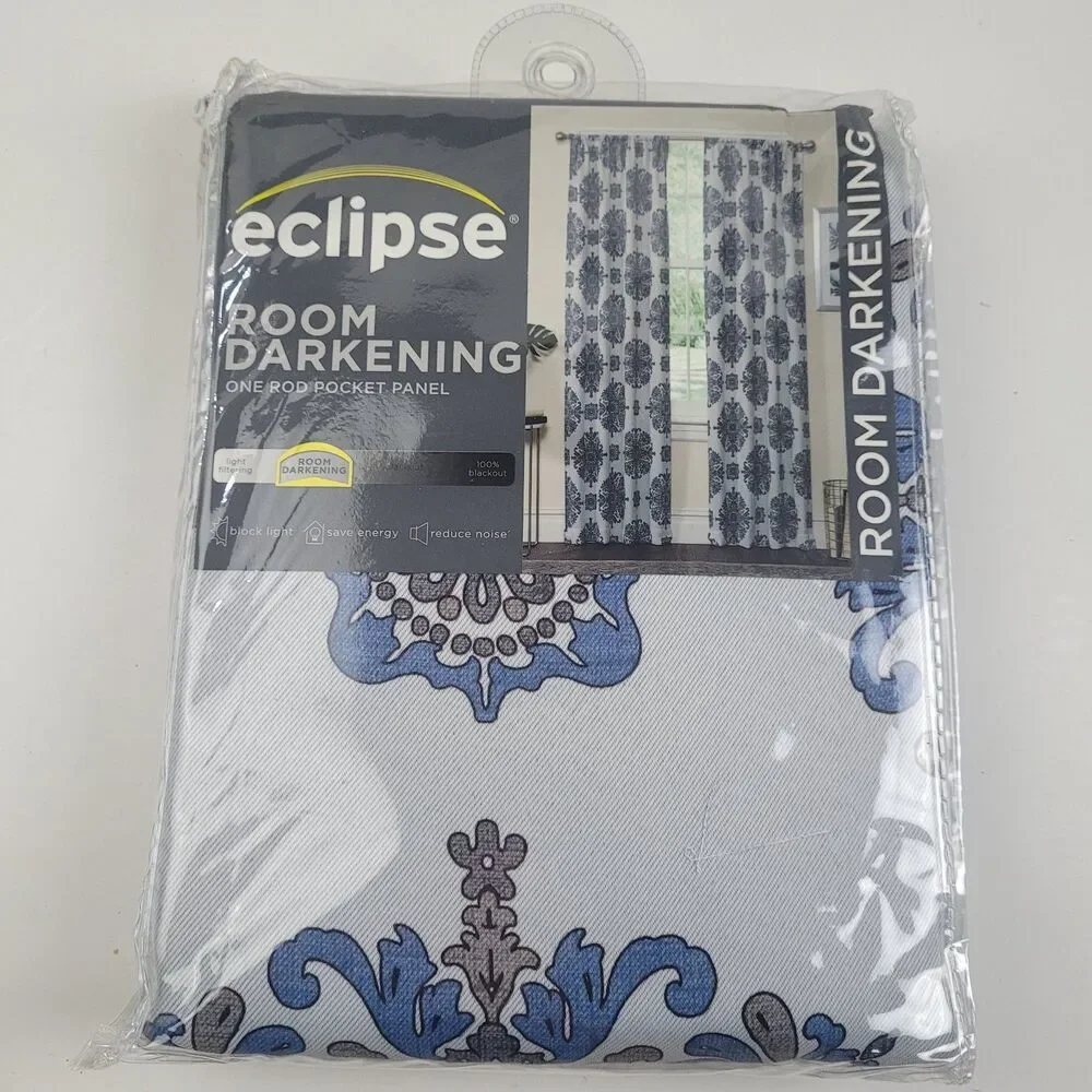 NEW Eclipse Peconic jute blackout Grommet curtains ''Olivia Navy 37x95 #CT14